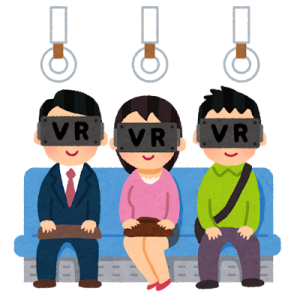 VRゴーグルを付けて電車に乗る